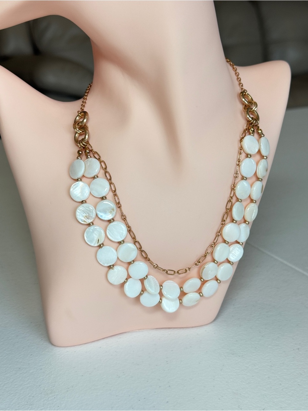 Gold Chain Necklace with White Mother-of-Pearl Discs
